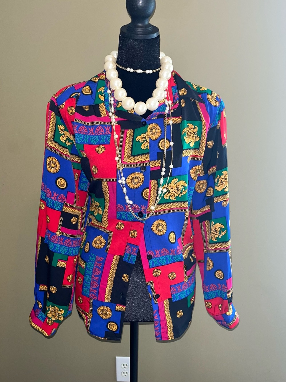 Alfred Dunner Multi-Color Baroque Print Button-Front Jacket